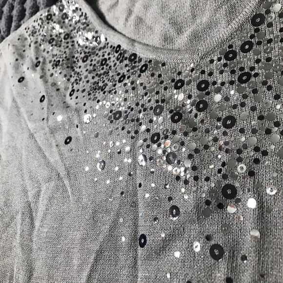 ST JOHN Oversized Short Sleeve Shirt Size Medium Grey Sequin Silver Embellish - Picture 5 of 8